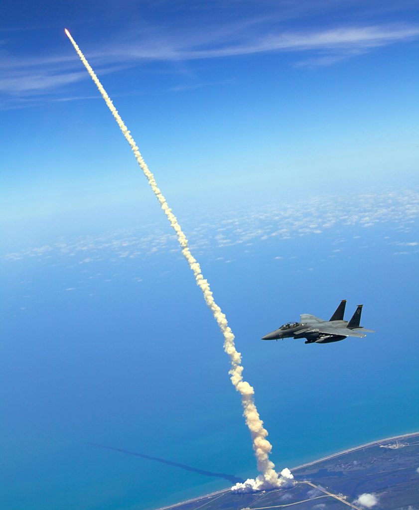 Fighter jets assist shuttle launch